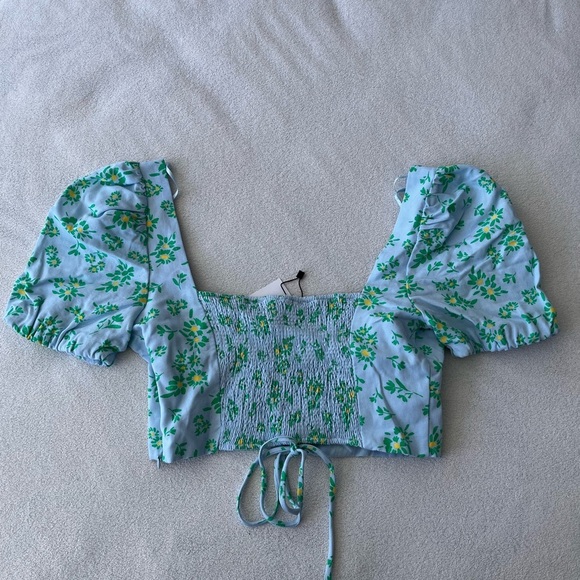 NWT Zara Floral Linen Blend Puff Sleeve Crop Top S - Picture 14 of 14